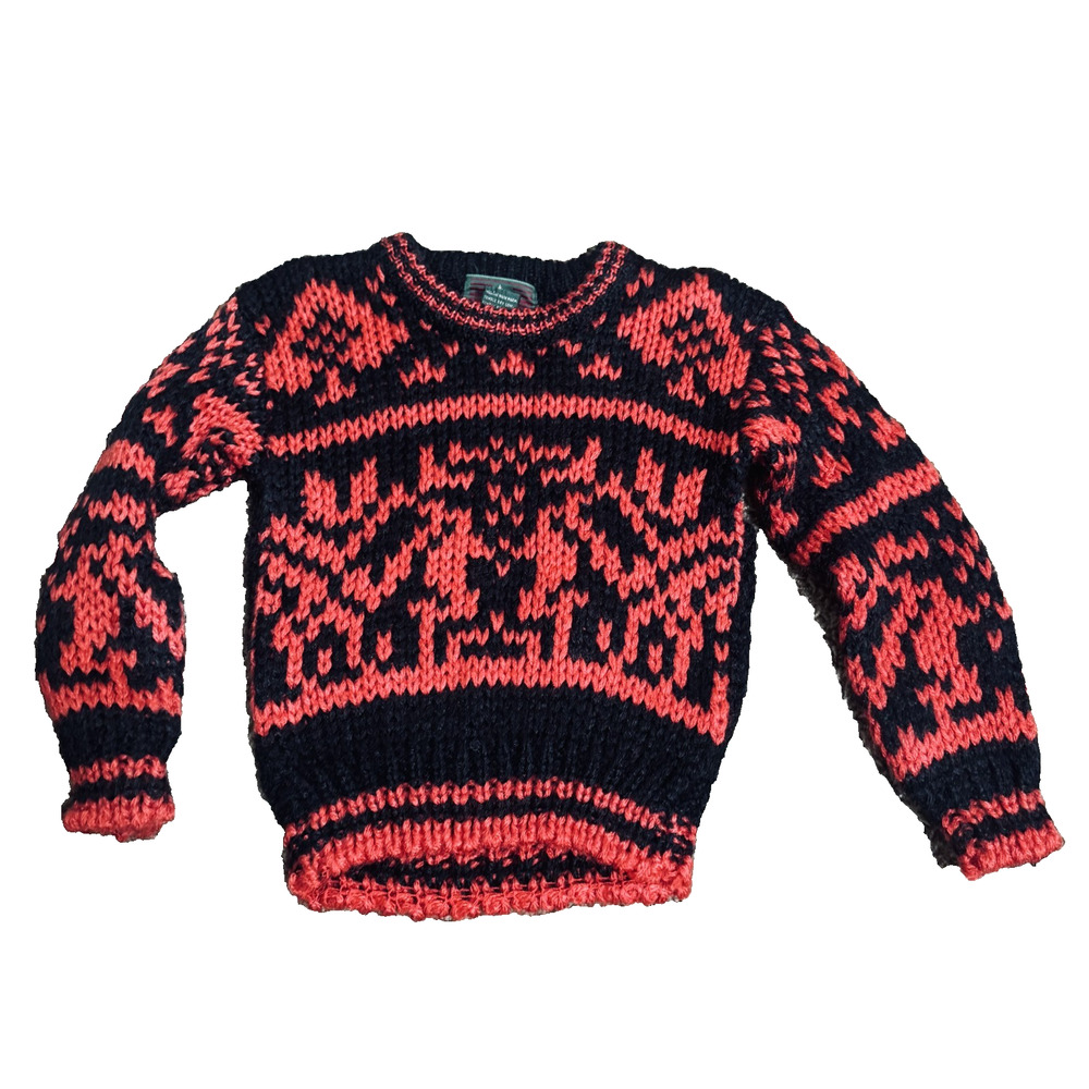 Vintage 80s/90s High Sierra Sweater Boys S/4 Red Fair Isle Chunky Knit Kids